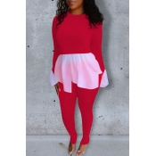 Lovely Casual Patchwork Red Two-piece Pants Set