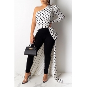 Lovely Casual One Shoulder Asymmetrical White Blou