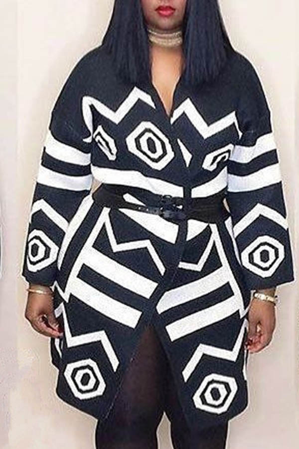 

Lovely Casual Geometric Printed Black Coat