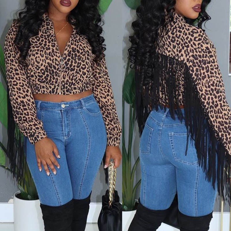 

Lovely Casual Leopard Printed Tassel Design Coat