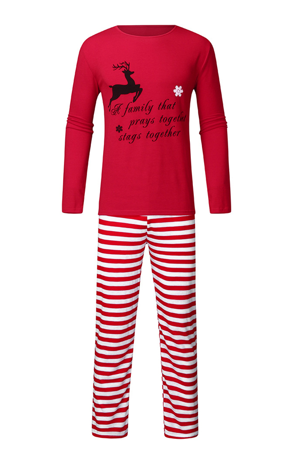 

Lovely Family Striped Printed Red Father Two-piece Pants Set