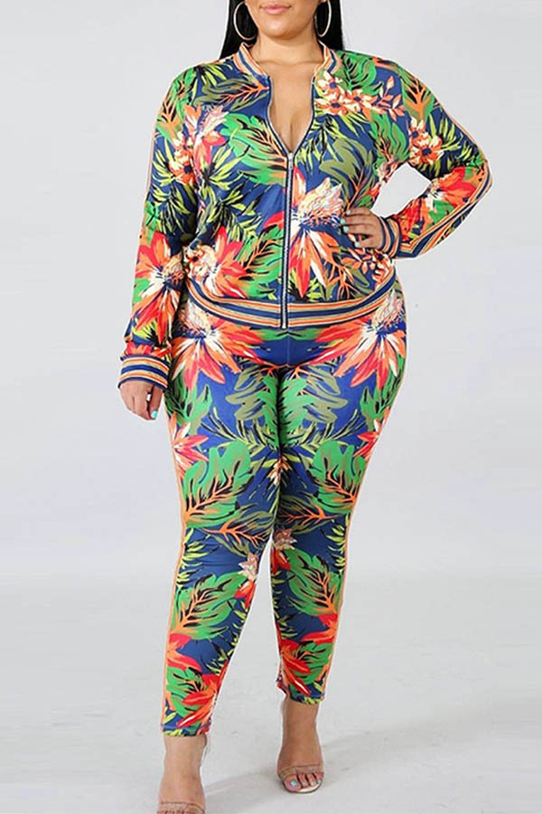 

Lovely Casual Printed Multicolor Plus Size Two-piece Pants Set, Multi