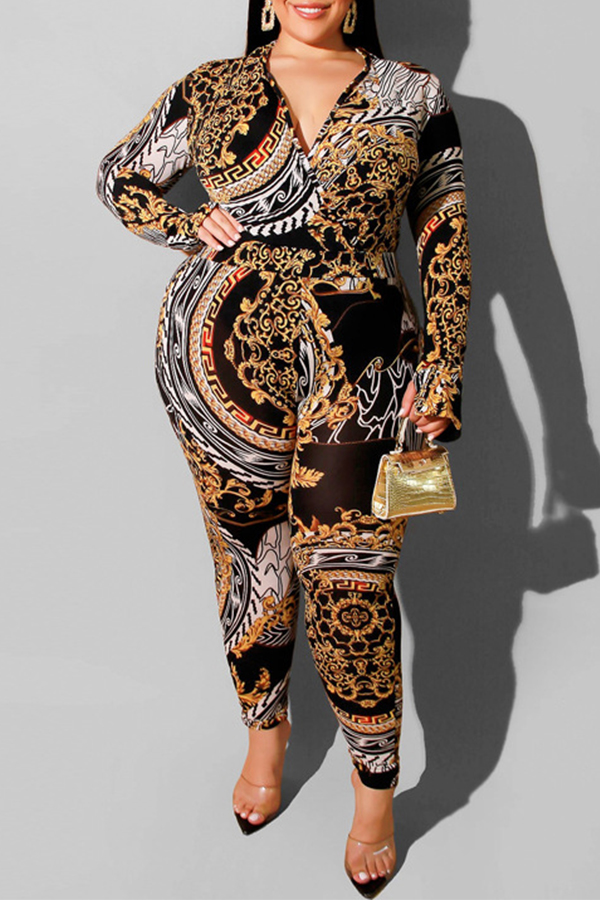 

Lovely Casual Print Black Plus Size One-piece Jumpsuit