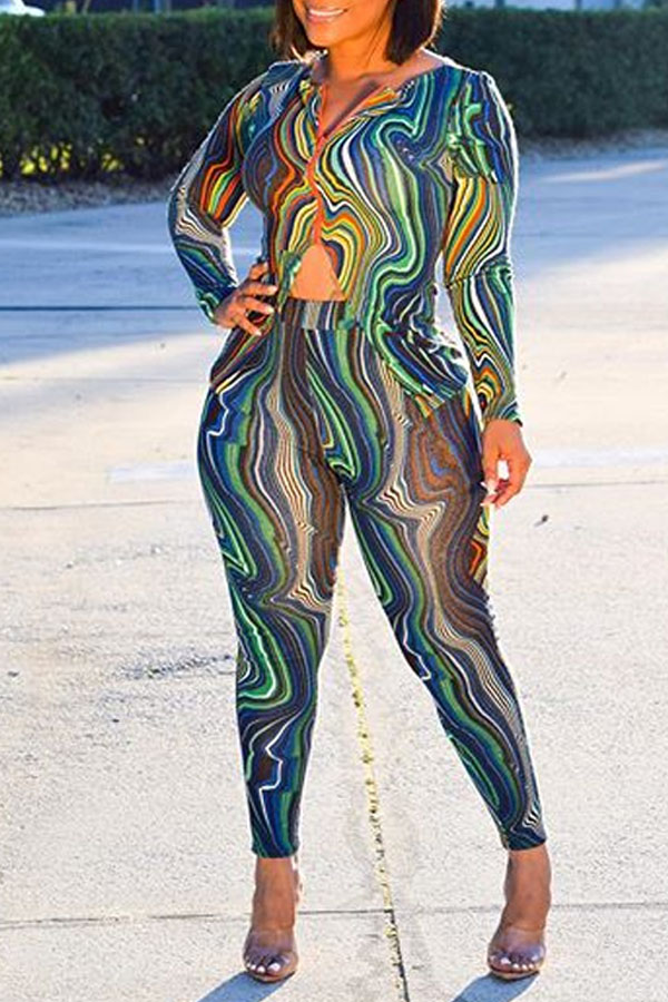 

Lovely Trendy Printed Multicolor Two-piece Pants Set, Multi