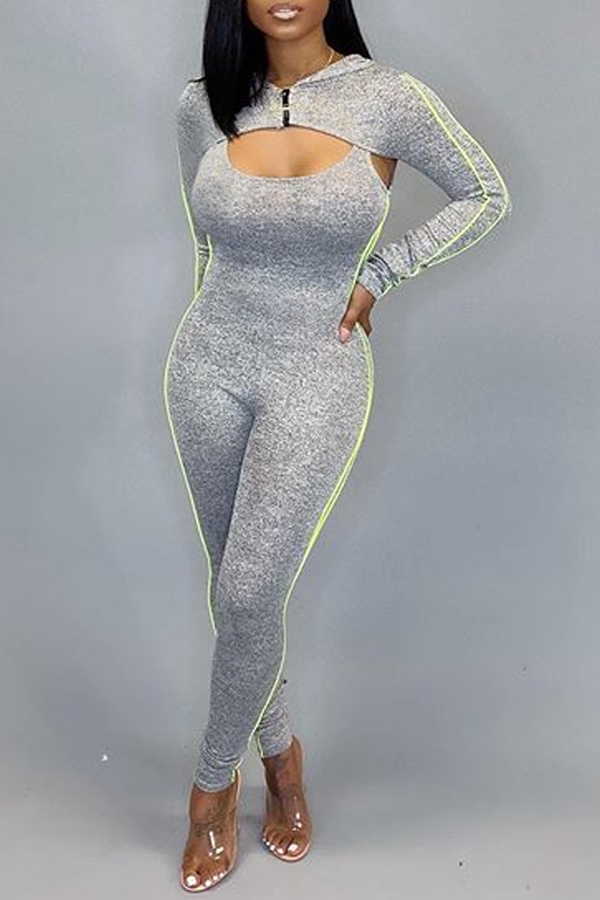 

Lovely Trendy Hooded Collar Grey Two-piece Pants Set