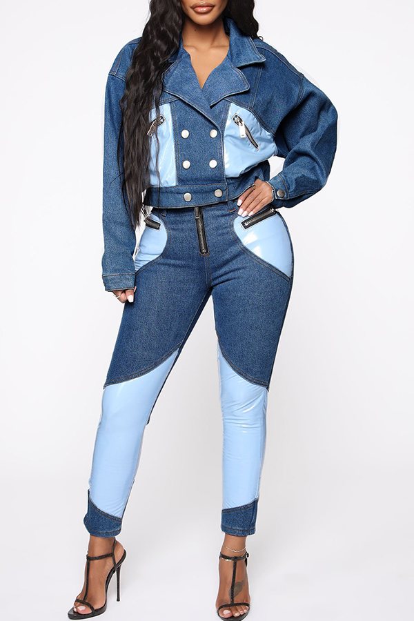 

Lovely Trendy Patchwork Blue Two-piece Pants Set