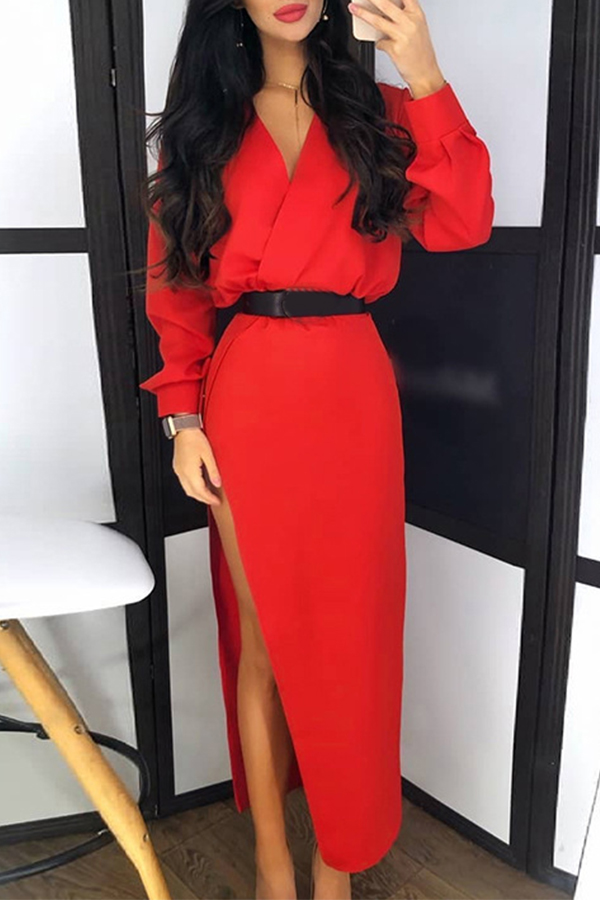 

Lovely Chic Side High Slit Red Ankle Length Dress