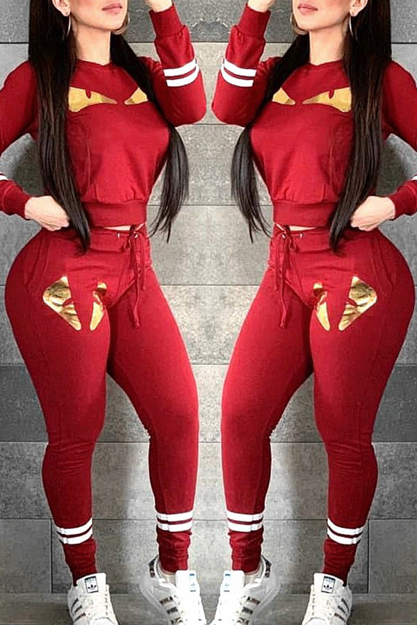 

Lovely Casual Striped Wine Red Two-piece Pants Set
