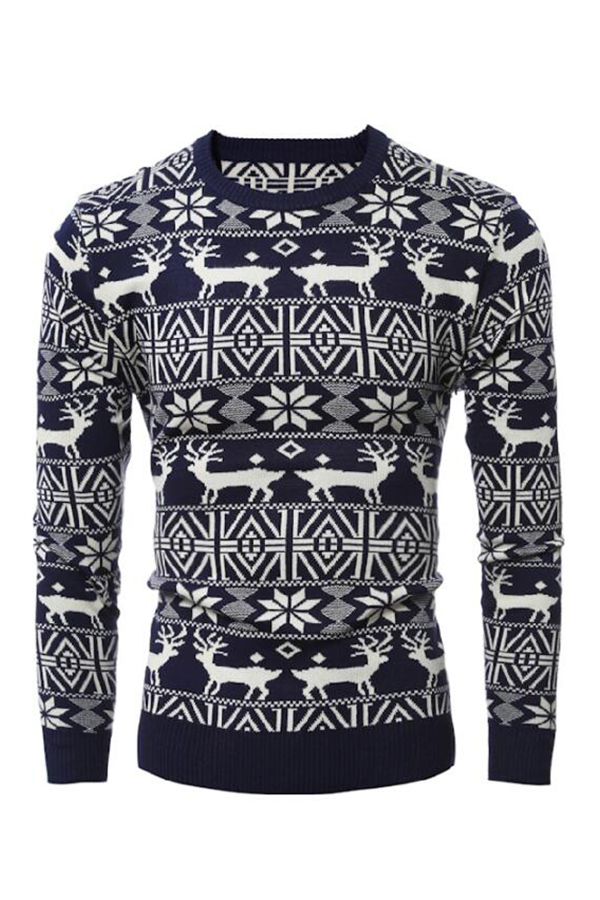 Lovely Christmas Day Printed Navy Blue Sweater