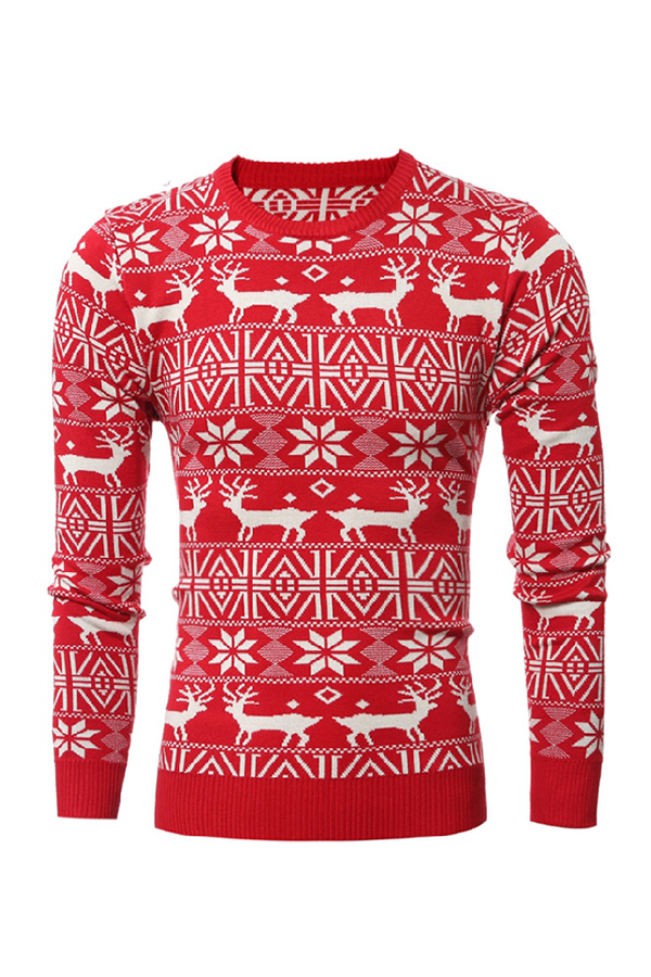 Lovely Christmas Day Printed Red Sweater