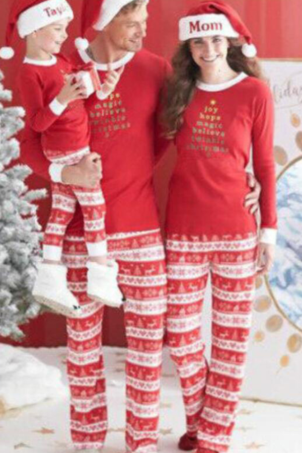 

Lovely Family Printed Red Mother Two-piece Pants Set