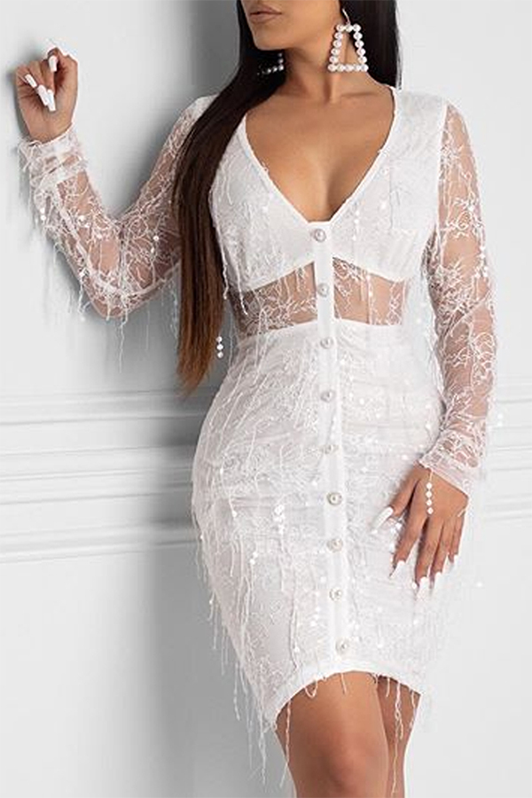 Cheap Dress Lovely Sweet See-through White Mini Dress