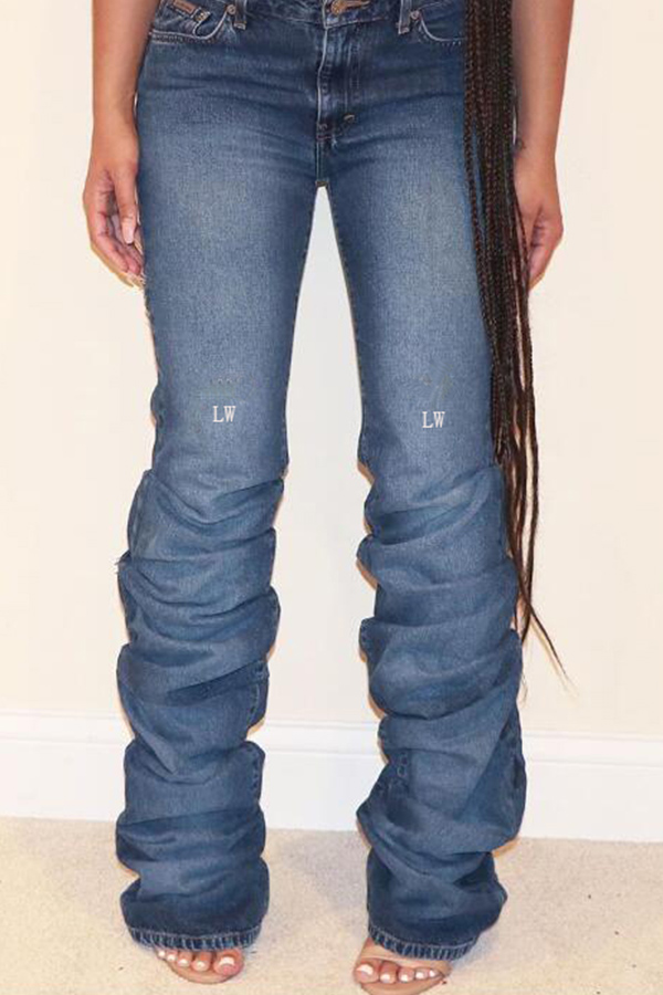 

Lovely Trendy Ruffle Design Deep Blue Jeans