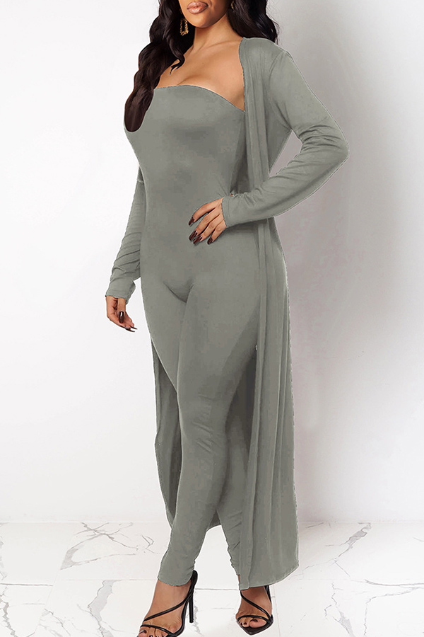 

Lovely Casual Basic Skinny Grey Two-piece Pants Set