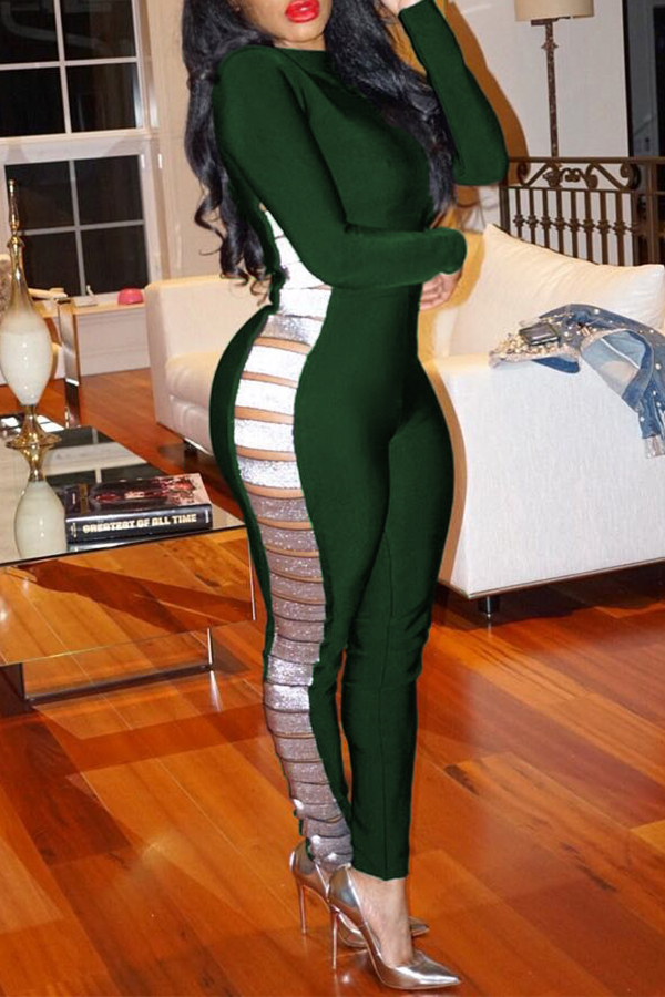

Lovely Sexy Patchwork Green One-piece Jumpsuit