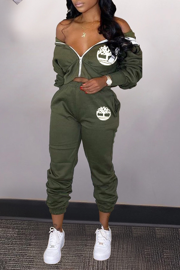 

Lovely Casual Hooded Collar Army Green Two-piece Pants Set