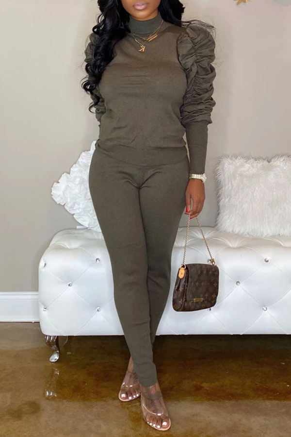 

Lovely Sweet Ruffle Design Grey Two-piece Pants Set