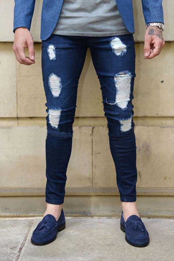

Lovely Casual Broken Holes Deep Blue Jeans