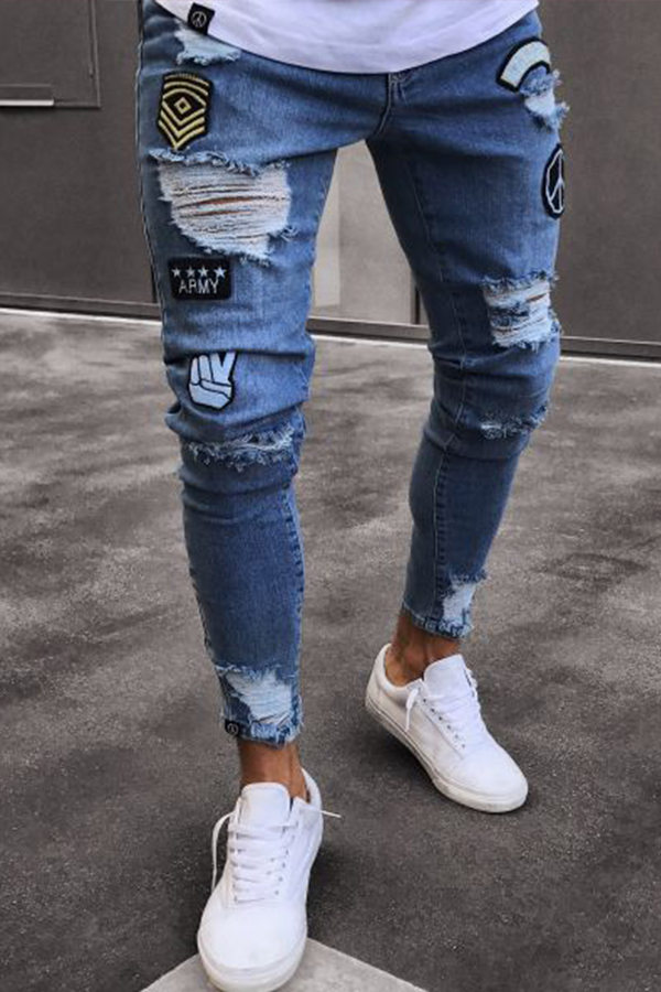 

Lovely Casual Broken Holes Baby Blue Jeans