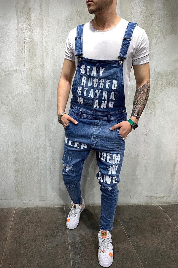 

Lovely Casual Letter Printed Blue One-piece Jumpsuit