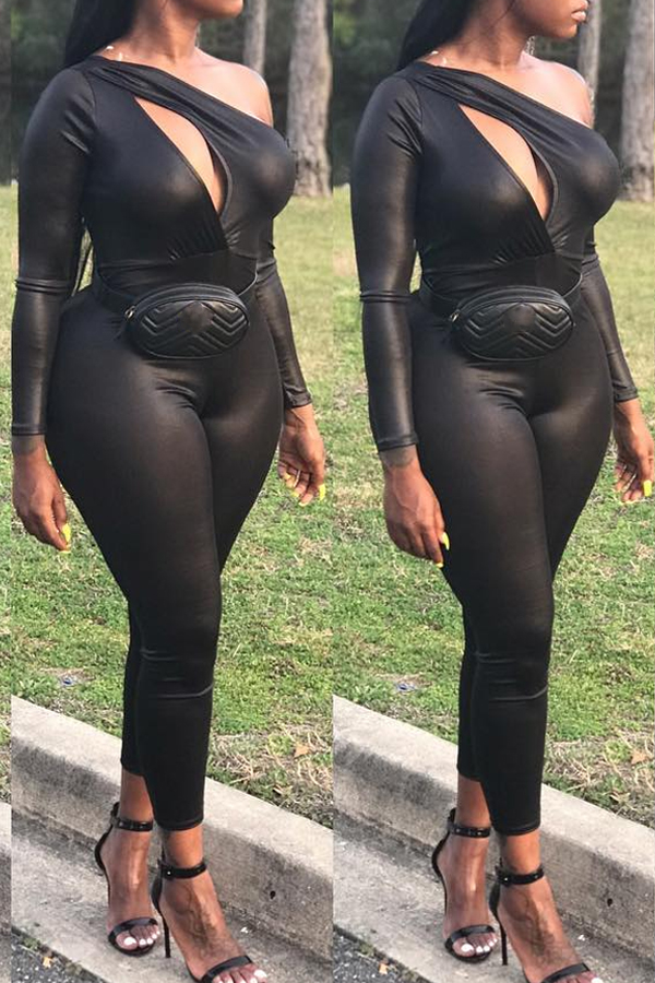 

Lovely Sexy Hollow-out Black One-piece Jumpsuit