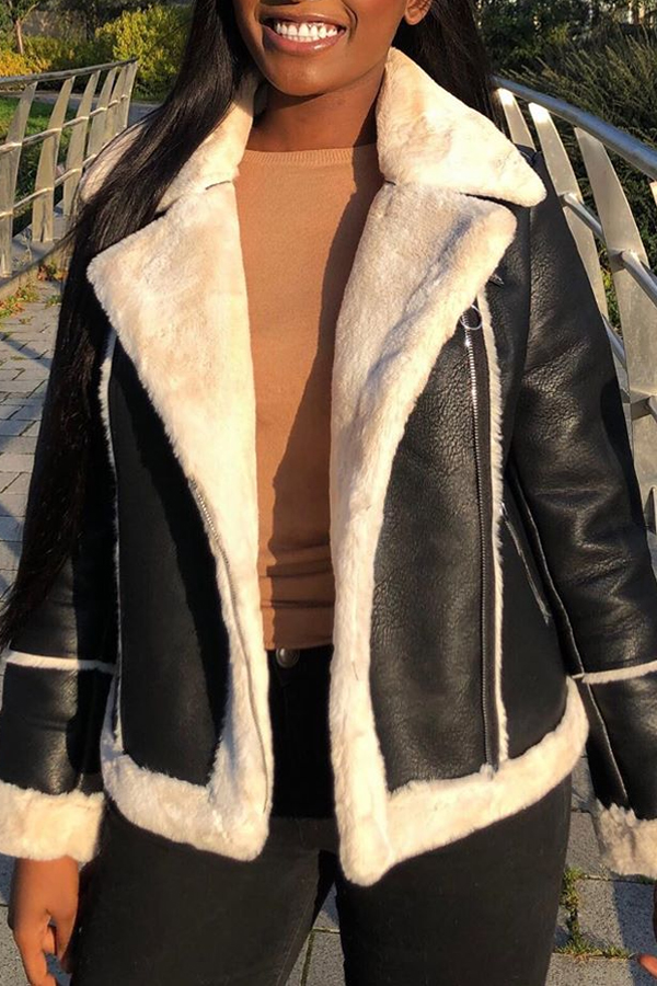 

Lovely Casual Patchwork Black Coat