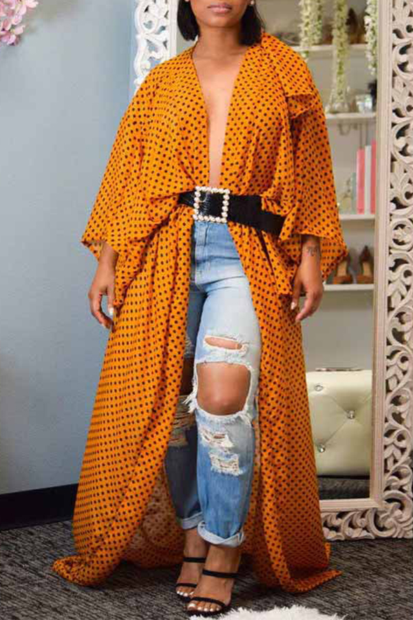 

Lovely Trendy Dot Printed Yellow Coat, Yellow dots