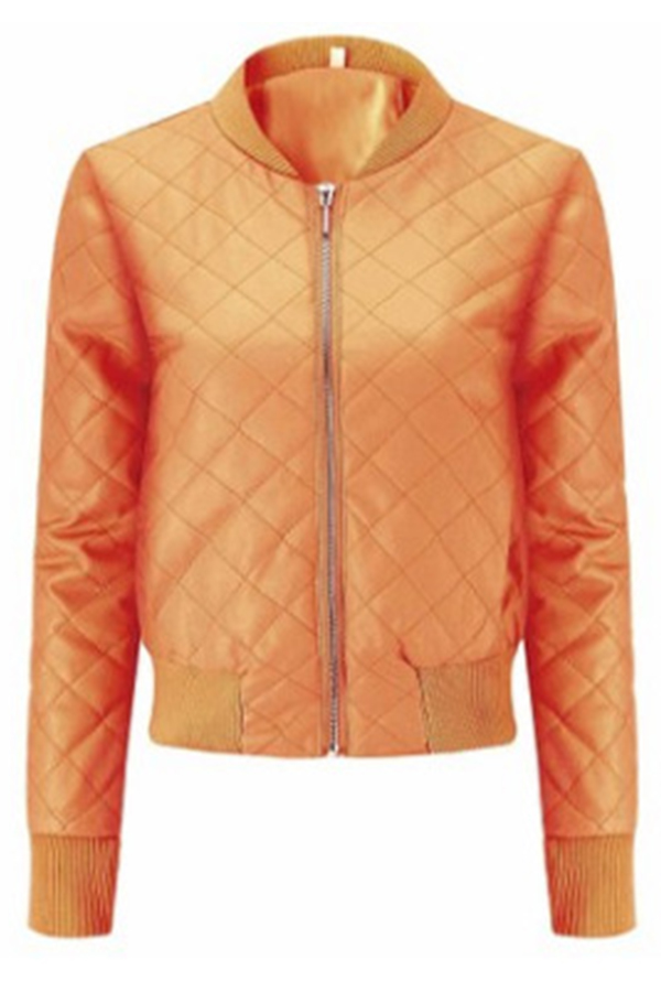 

Lovely Casual Zipper Design Orange Coat
