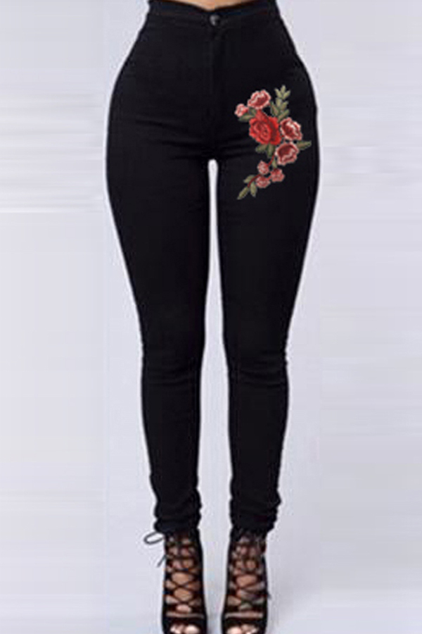 Cheap Jeans Lovely Casual Embroidery Design Black Jeans