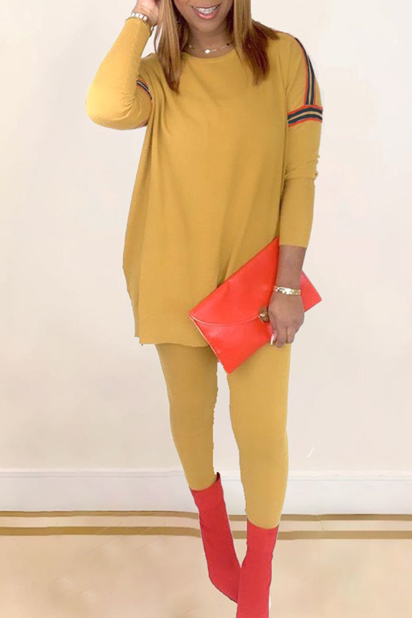 

Lovely Casual Loose Yellow Two-piece Pants Set