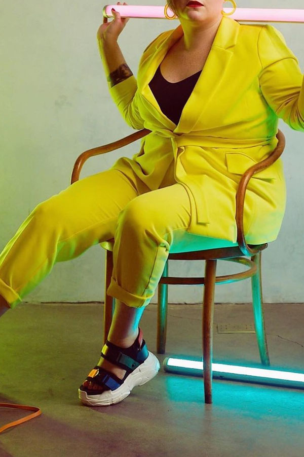 

Lovely Casual Lace-up Yellow Plus Size Two-piece Pants Set