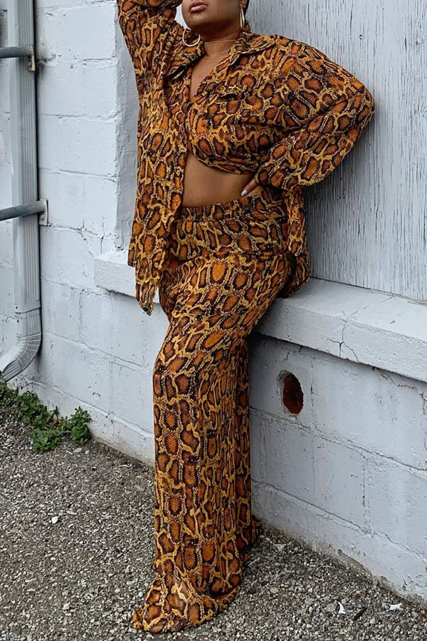 

Lovely Trendy Snakeskin Printed Plus Size Two-piece Pants Set, Cobra