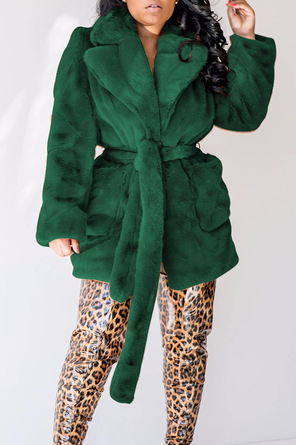 

Lovely Winter Basic Lace-up Blackish Green Coat, Black green