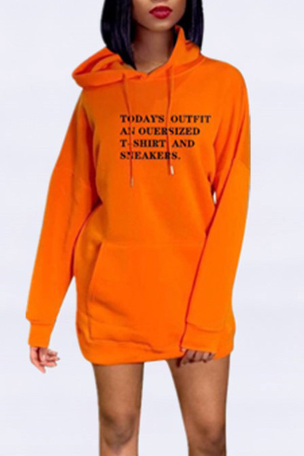 

Lovely Casual Hooded Collar Letter Printed Jacinth Mini Dress