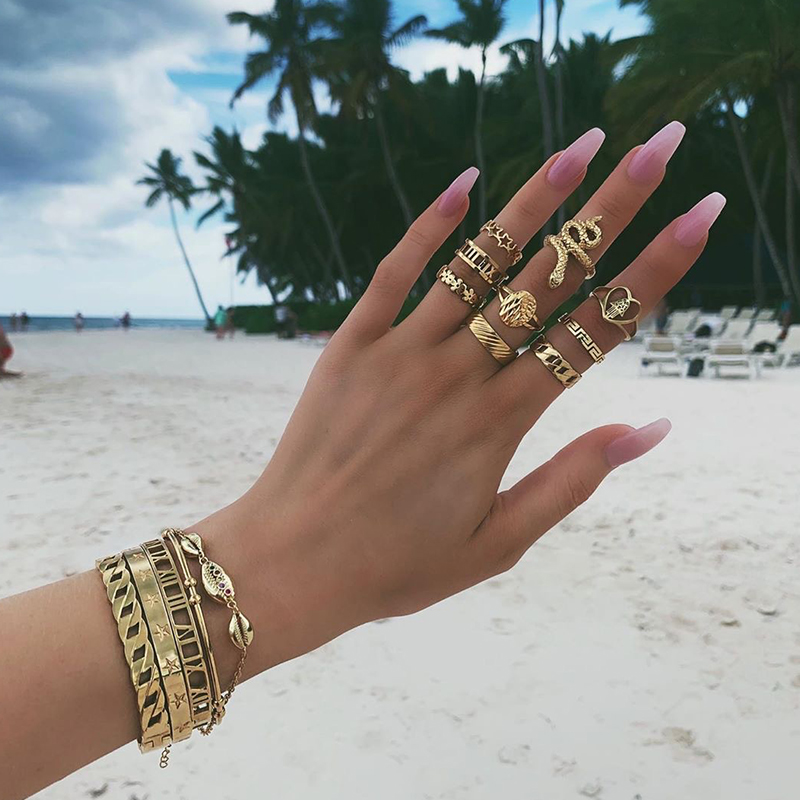 

Lovely Trendy 9-piece Gold Metal Ring