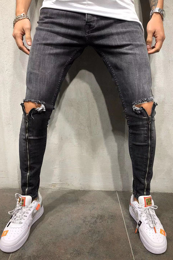 

Lovely Casual Zipper Design Black Jeans