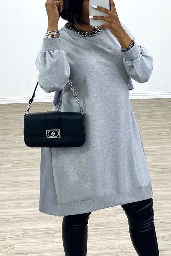 

Lovely Casual O Neck Loose Grey Mini Dress