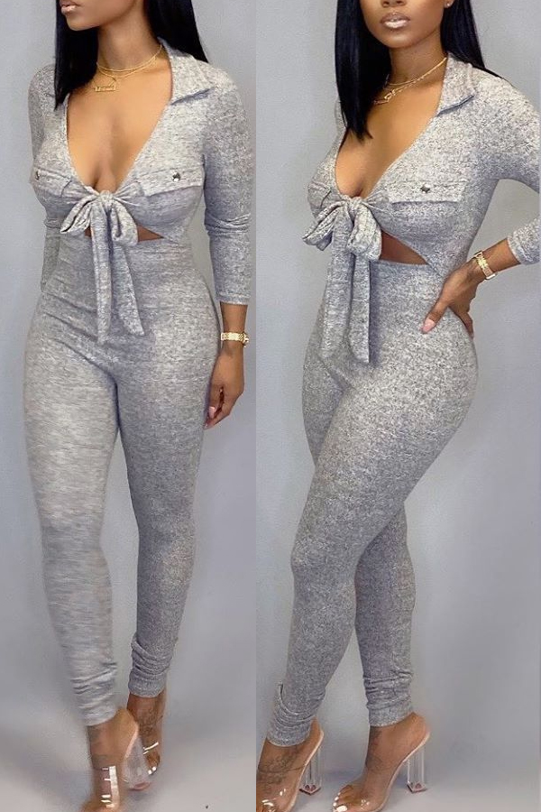 

Lovely Casual Deep V Neck Grey One-piece Jumpsuit