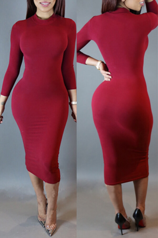 

Lovely Leisure Skinny Purplish Red Knee Length Dress