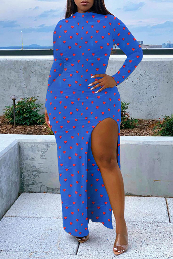 

Lovely Casual Dot Printed Blue Floor Length Dress