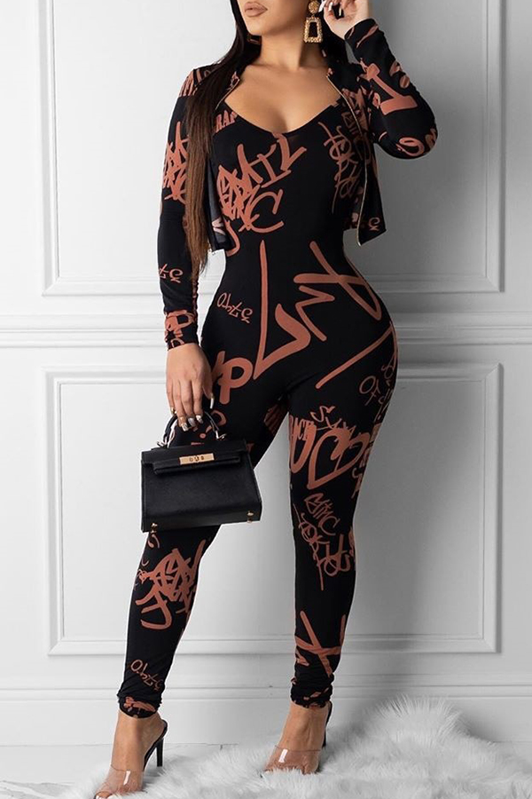 

Lovely Casual Printed Skinny Black Two-piece Pants Set