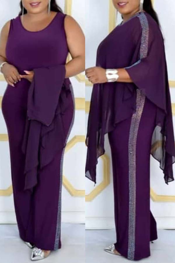 

Lovely Casual Cloak Design Purple Plus Size Two-piece Pants Set