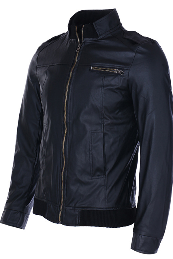 

Lovely Casual Basic Zipper Design Black Leather