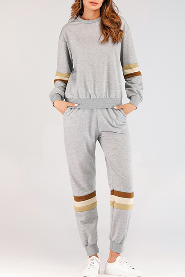 

Lovely Casual Striped Grey Two-piece Pants Set