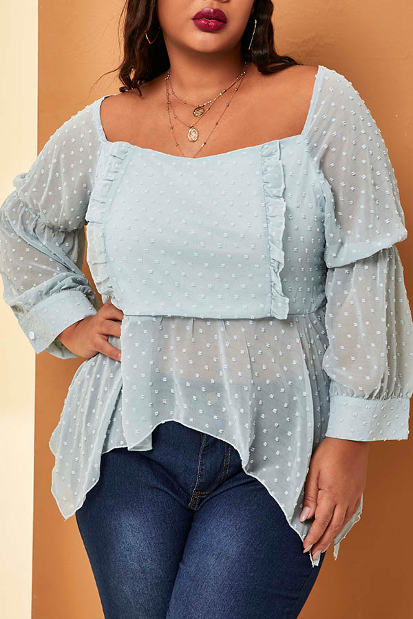 Cheap Plus Size Blouses&Shirts Lovely Casual Patchwork Blue Plus Size