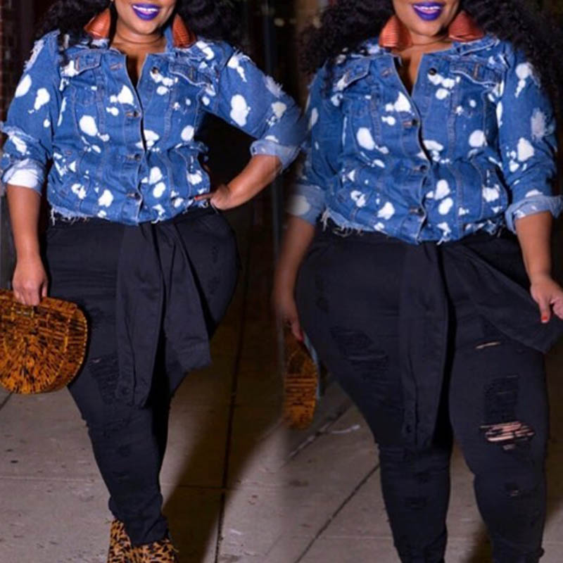

Lovely Casual Buttons Design Blue Plus Size Coat