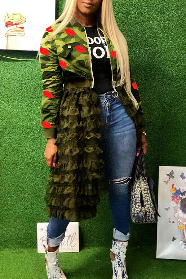 Lovely Casual Camouflage Printed Patchwork Coat
