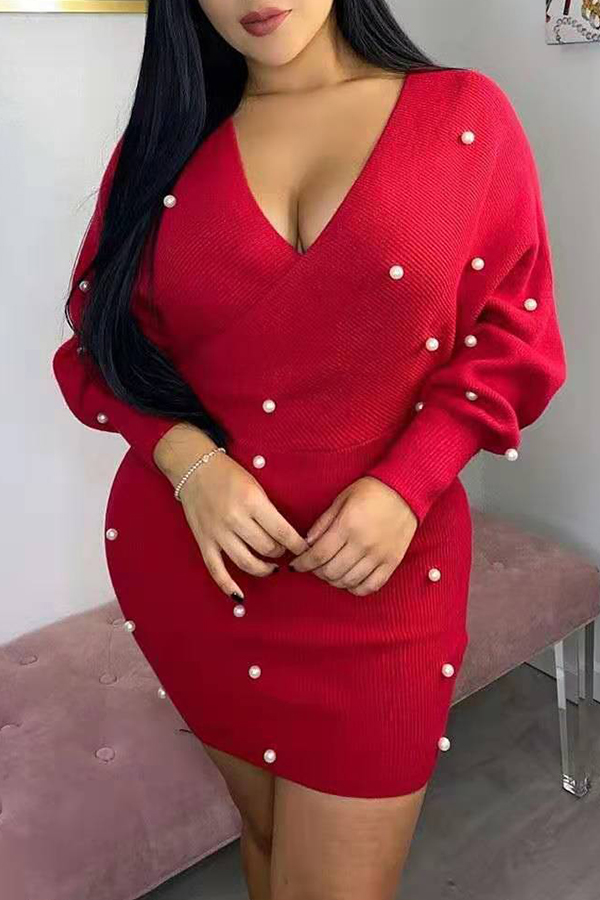 Cheap Dress Lovely Sweet V Neck Red Mini Dress