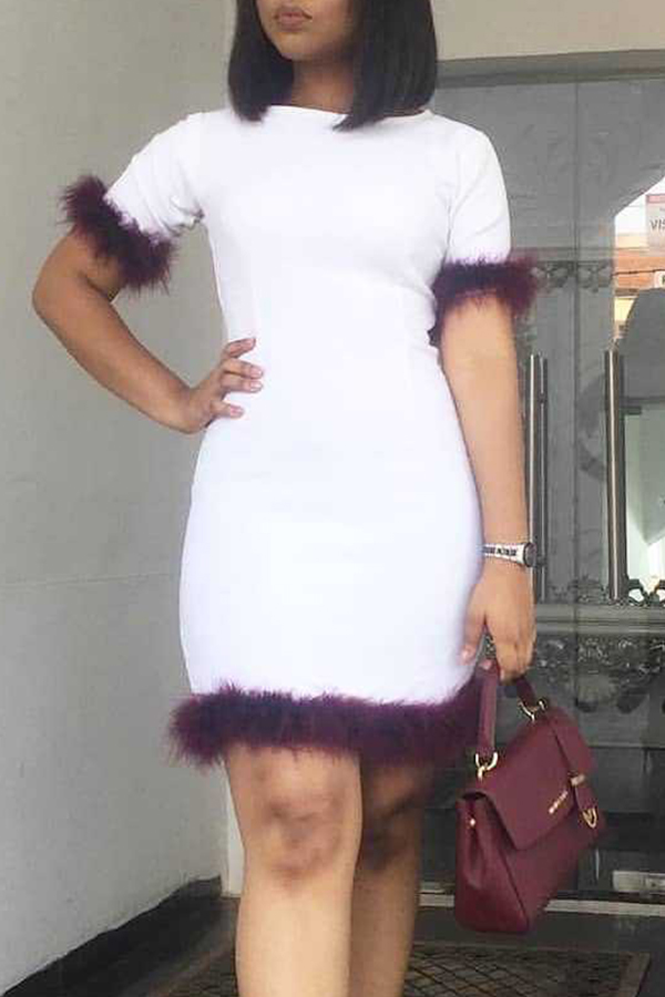 

Lovely Sweet O Neck Patchwork White Mini Dress