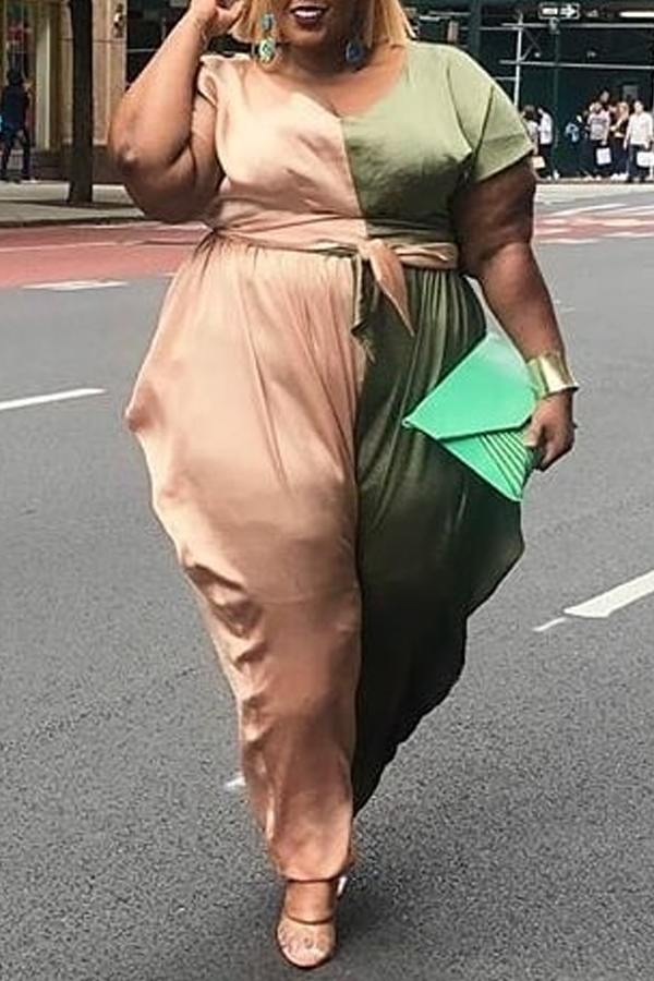 

Lovely Casual Patchwork Apricot One-piece Jumpsuit